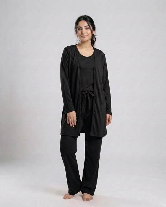 Women 3 Pieces Night Suit | Black