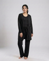 Women 3 Pieces Night Suit | Black