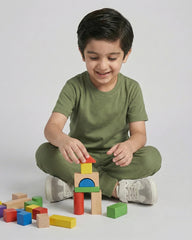 Kids Olive Green Cotton T-Shirt & Trouser Set