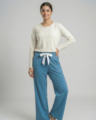 Women's Premium 2 Piece Lounge Set - White & Blue