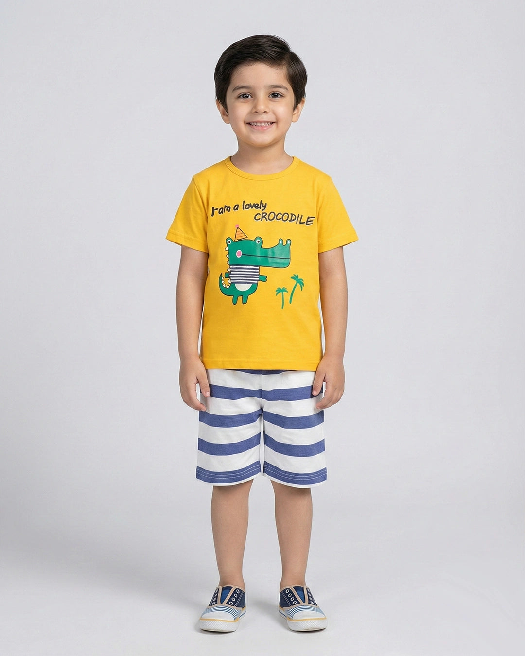 Crocodile Print T-Shirt & Striped Shorts Set for Toddlers