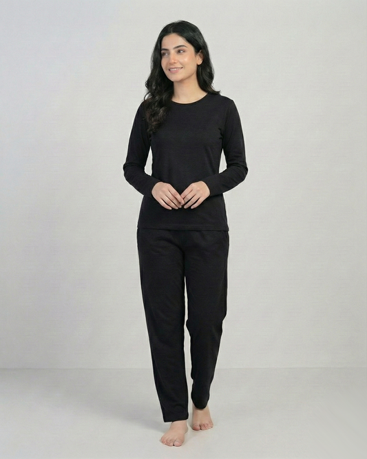 Women Round-Neck Lounge Wear - Black