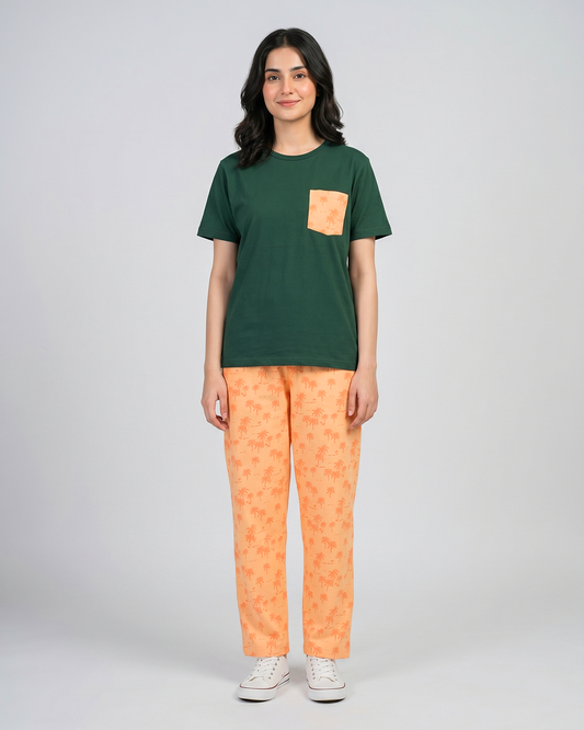 Palm Breeze Pajama Set – Dark Green