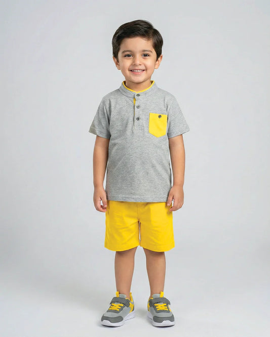 Yellow & Grey Kids Short Set