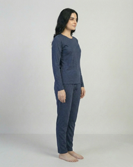 Women Round-Neck Lounge Wear - Navy Blue