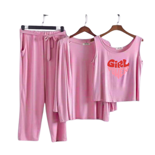 Girl Power Women Night Suit 3 Pieces Set