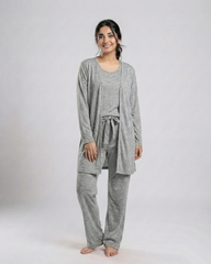Women 3 Pieces Night Suit | Grey