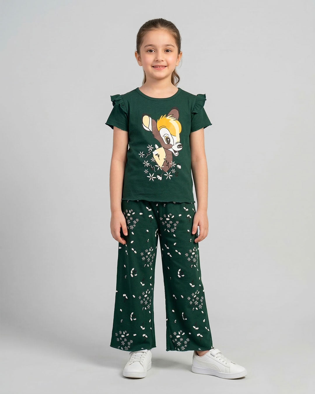 Dark Green Bambi Printed Kids Co-Ord Set