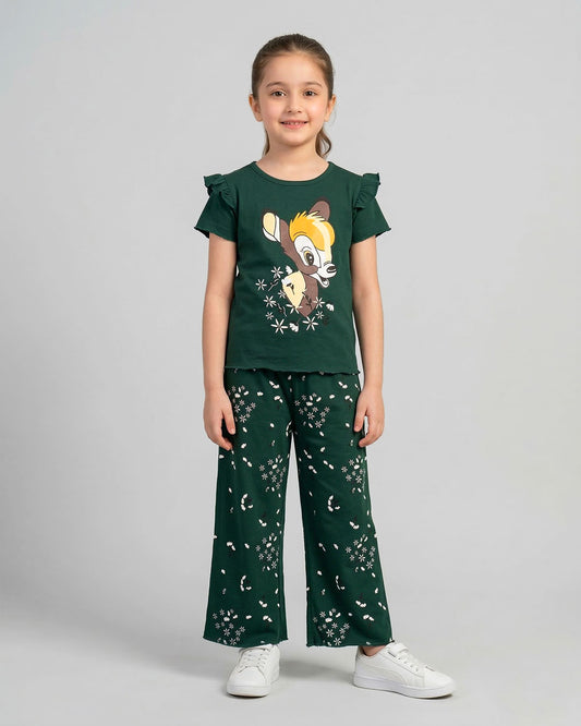 Dark Green Bambi Printed Kids Co-Ord Set