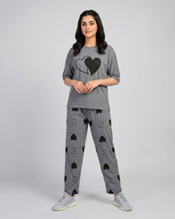 Grey Heart Print Pajama Set – Soft Lounge & Sleepwear