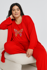 Women’s 3 Piece Nightwear Lounge Set with Colored Butterfly Print | Plus Size Loungewear