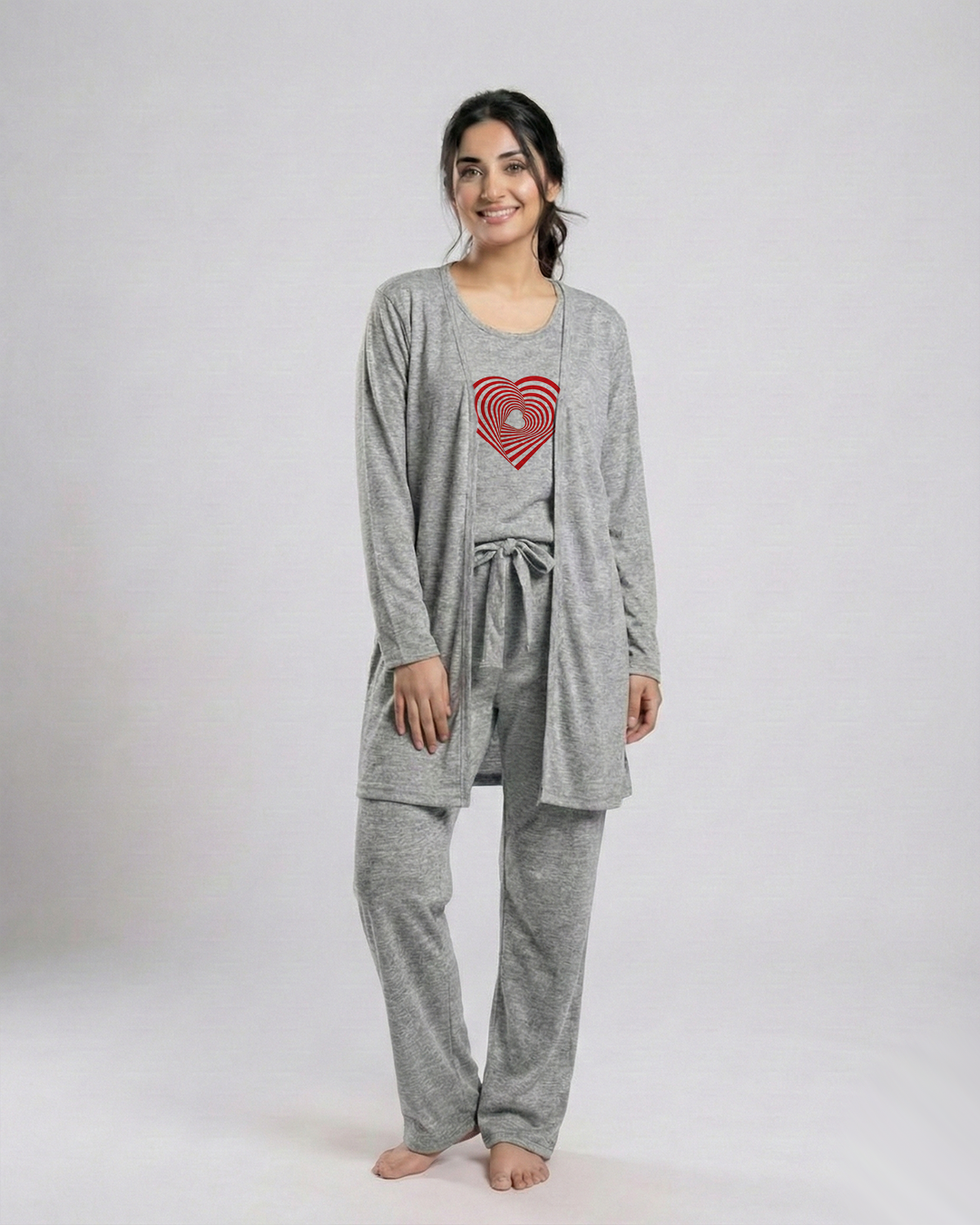 Women 3 Pieces Night Suit - Geometrical | Grey