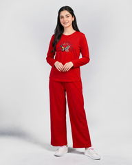 Women Round-Neck Lounge Wear | Never Give Up - Red