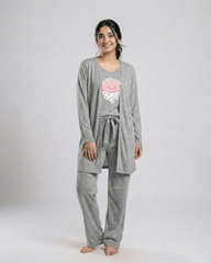 Women 3 Pieces Night Suit - Pink Cloud | Grey
