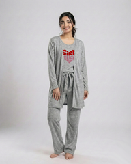 Women 3 Pieces Night Suit - Girl Power | Grey