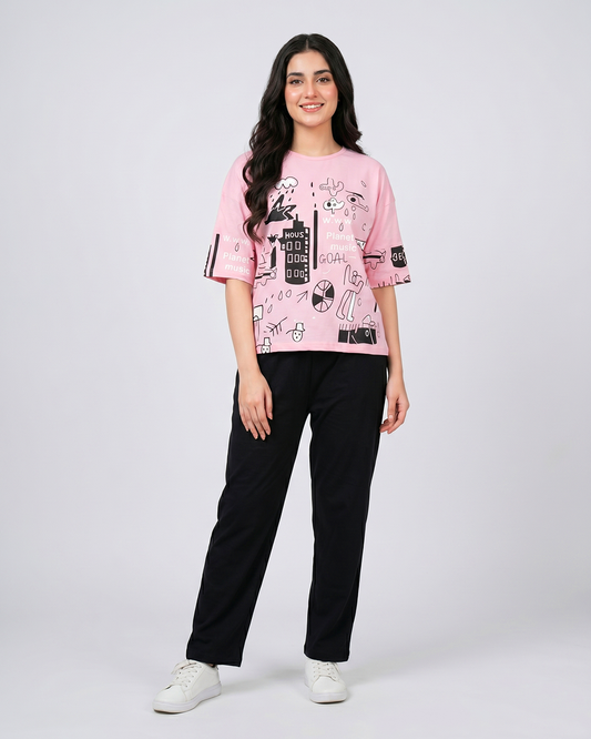 Funky Style T-Shirt & Trouser | Pink