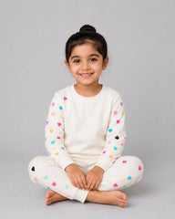 Colourful Heart Printed Sweatshirt Set | white