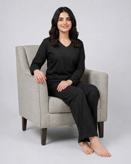 Women V Neck Lounge Wear - Black