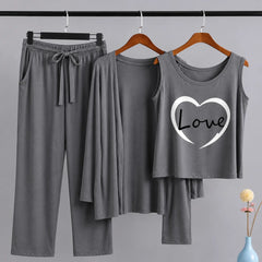 Women 3 Pieces Night Suit - Heart Love