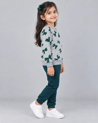 Flutter Wings Butterfly Fleece Set for Girls - Dark Green
