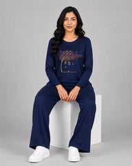 Women Round Neck Lounge Wear | Spring Tree - Navy Blue