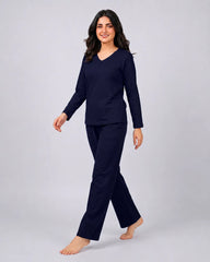 Women V-Neck Lounge Wear - Navy Blue
