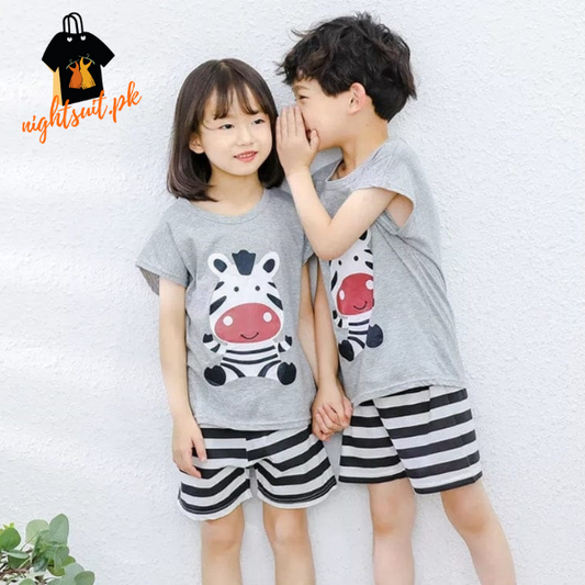 Grey Zebra Printed Kids Short Sleeve Kids Wear