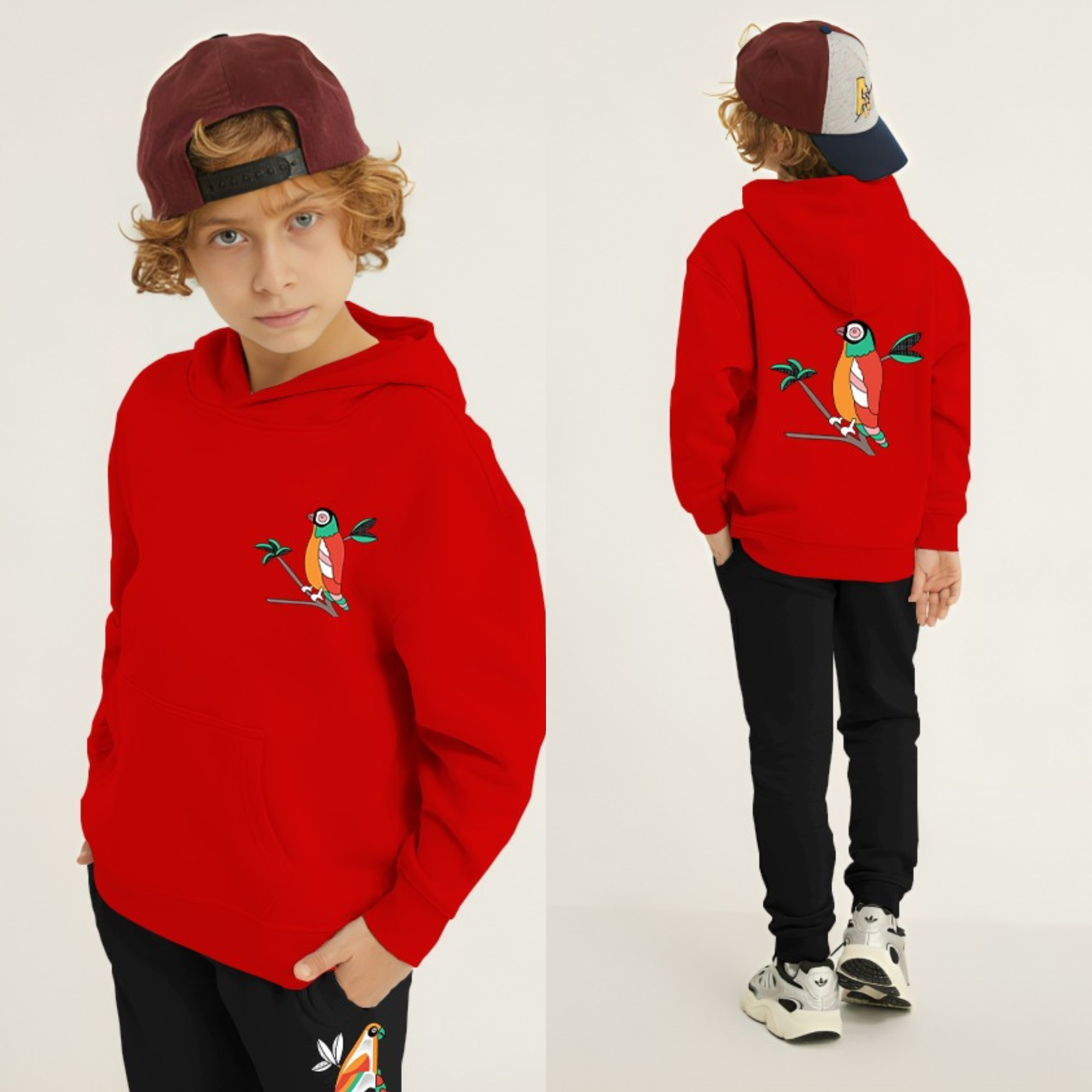 Parrot Printed Kids Hoodie Set