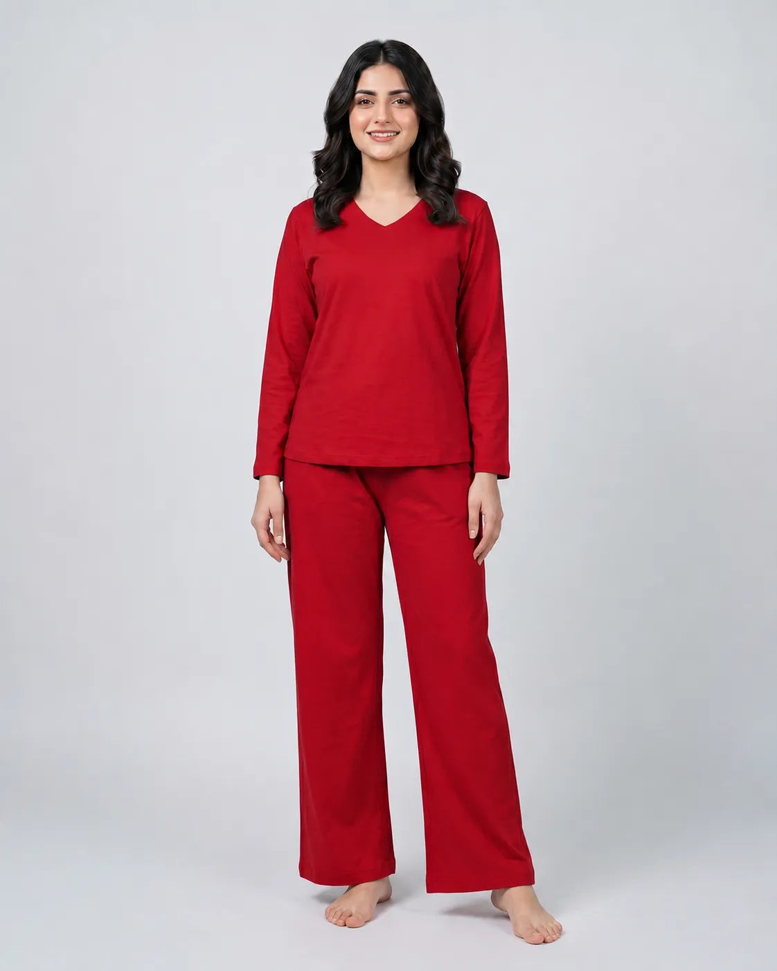 Women V Neck Lounge Wear - Red