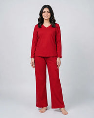 Women V Neck Lounge Wear - Red