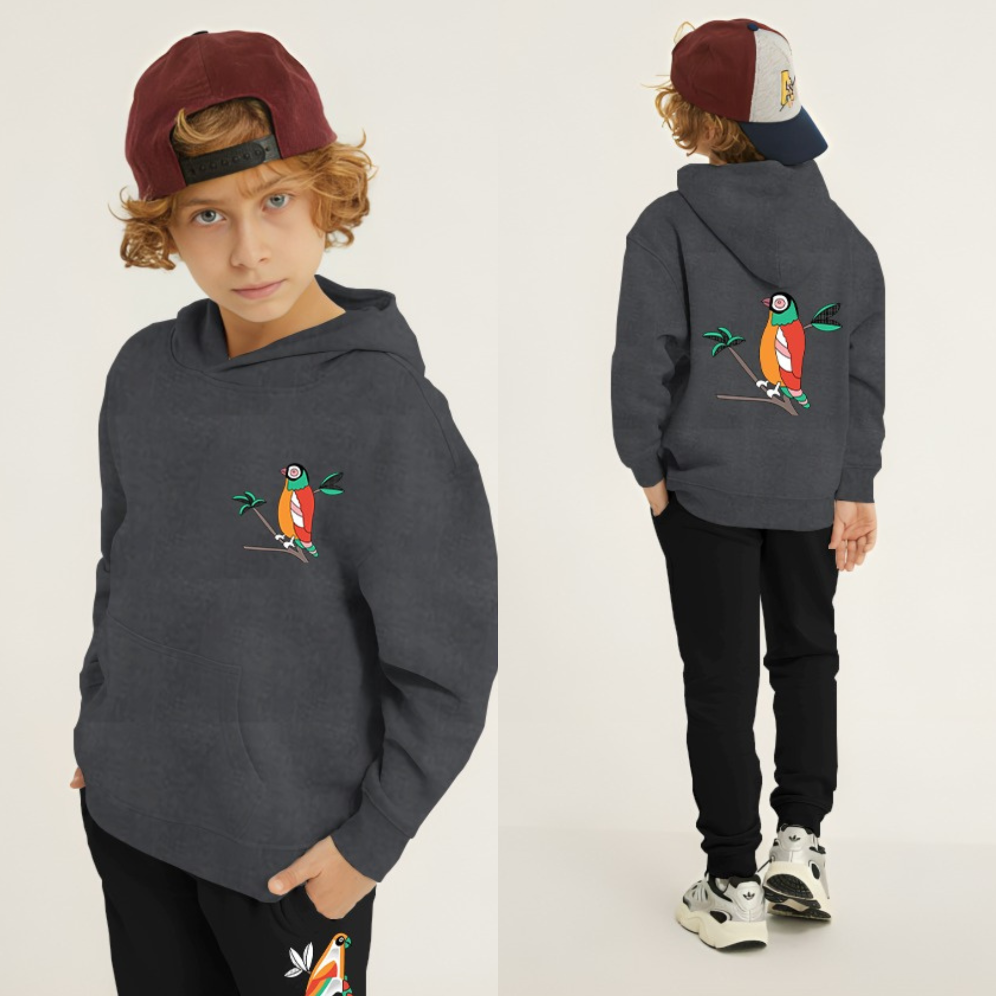 Parrot Printed Kids Hoodie Set