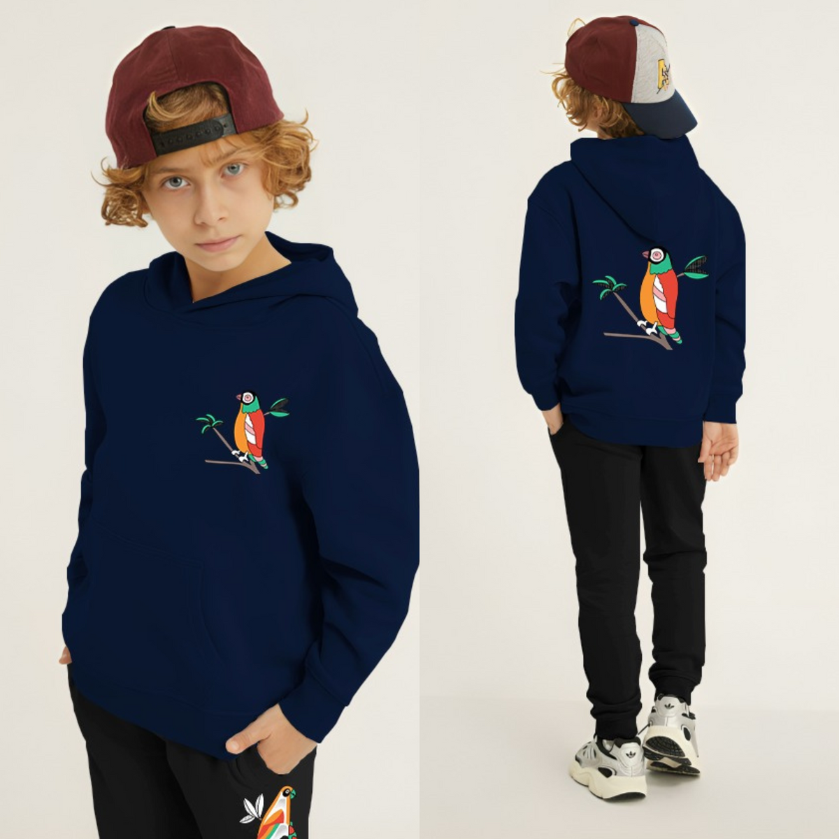 Parrot Printed Kids Hoodie Set