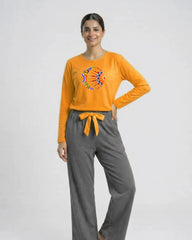 Women Premium 2 Piece Lounge Set | Moon & Sun - Yellow & Grey