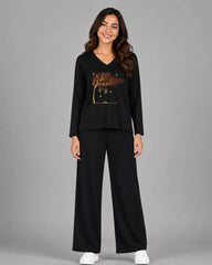 Women V-Neck Lounge Wear | Spring Tree - Black