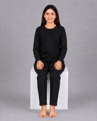 Elegant Pleat Pajama Set - Black