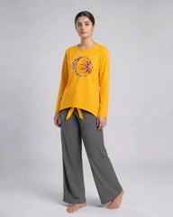 Women Premium 2 Piece Lounge Set | Moon & Sun - Yellow & Grey