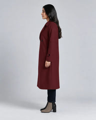 Women’s Burgundy Long Fleece Winter Coat