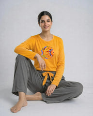 Women Premium 2 Piece Lounge Set | Moon & Sun - Yellow & Grey