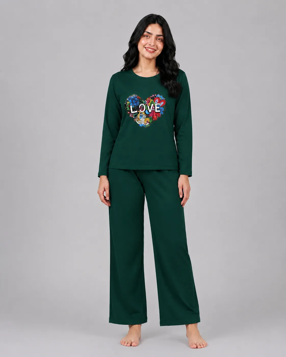 Women Round-Neck Lounge Wear | Love Color - Sherwood Green