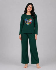 Women Round-Neck Lounge Wear | Love Color - Sherwood Green