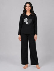 Women V-Neck Lounge Wear | Black Heart - Black