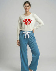 Women Premium 2 Piece Lounge Set | You & Me - White & Blue