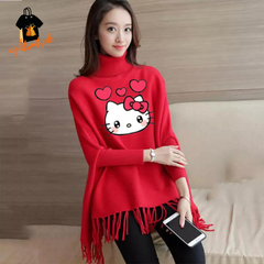 Red Kitty Printed Poncho