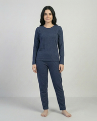 Women Round-Neck Lounge Wear - Navy Blue