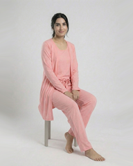 Women 3 Pieces Night Suit | Baby Pink
