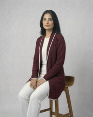 Maroon Front Open Long Coat Dual Pockets Jacket