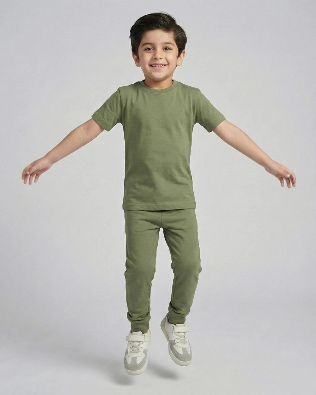 Kids Olive Green Cotton T-Shirt & Trouser Set