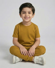 Kids Mustard Cotton T-Shirt & Trouser Co-Ord Set