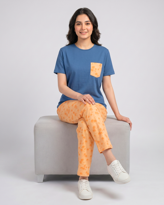 Palm Breeze Pajama Set – Navy Blue
