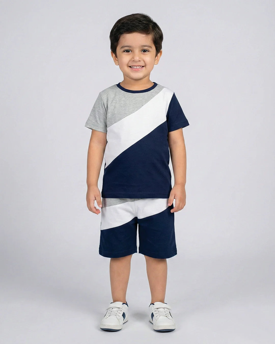 Blue Block Pattern Short Set